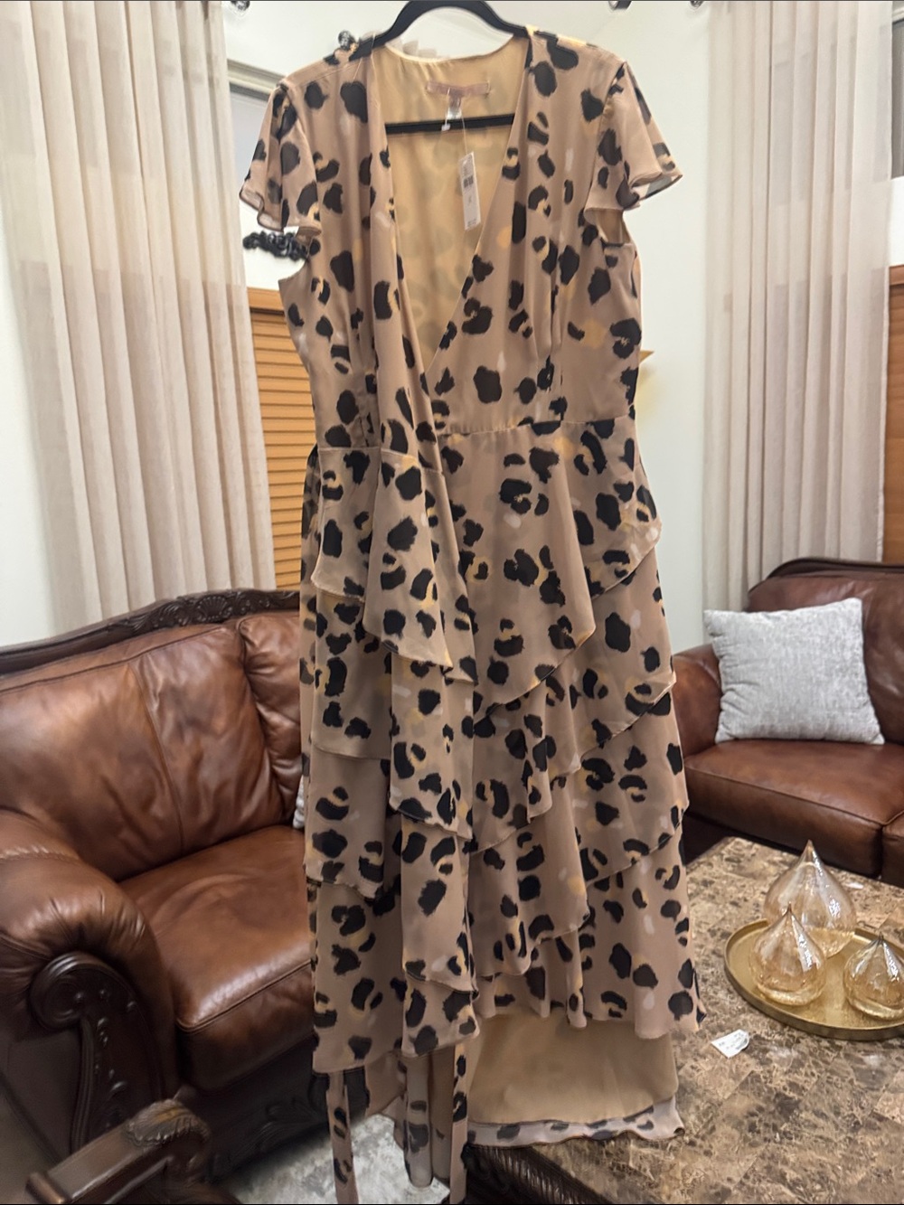 Anthropologie Tan Maxi Dress with Black Leopard Print - Picture 10 of 10
